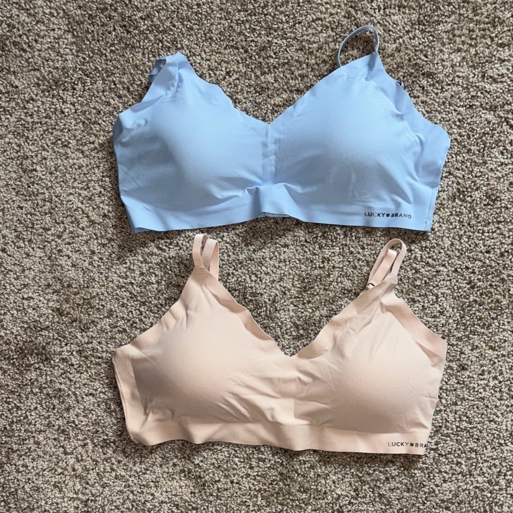 Lucky Brand Women's Bralette Duo - Light Blue and Pink